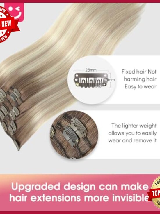 14 Inch Real Human Hair Clip Extensions, 7 Pieces 120g, Heat-Friendly